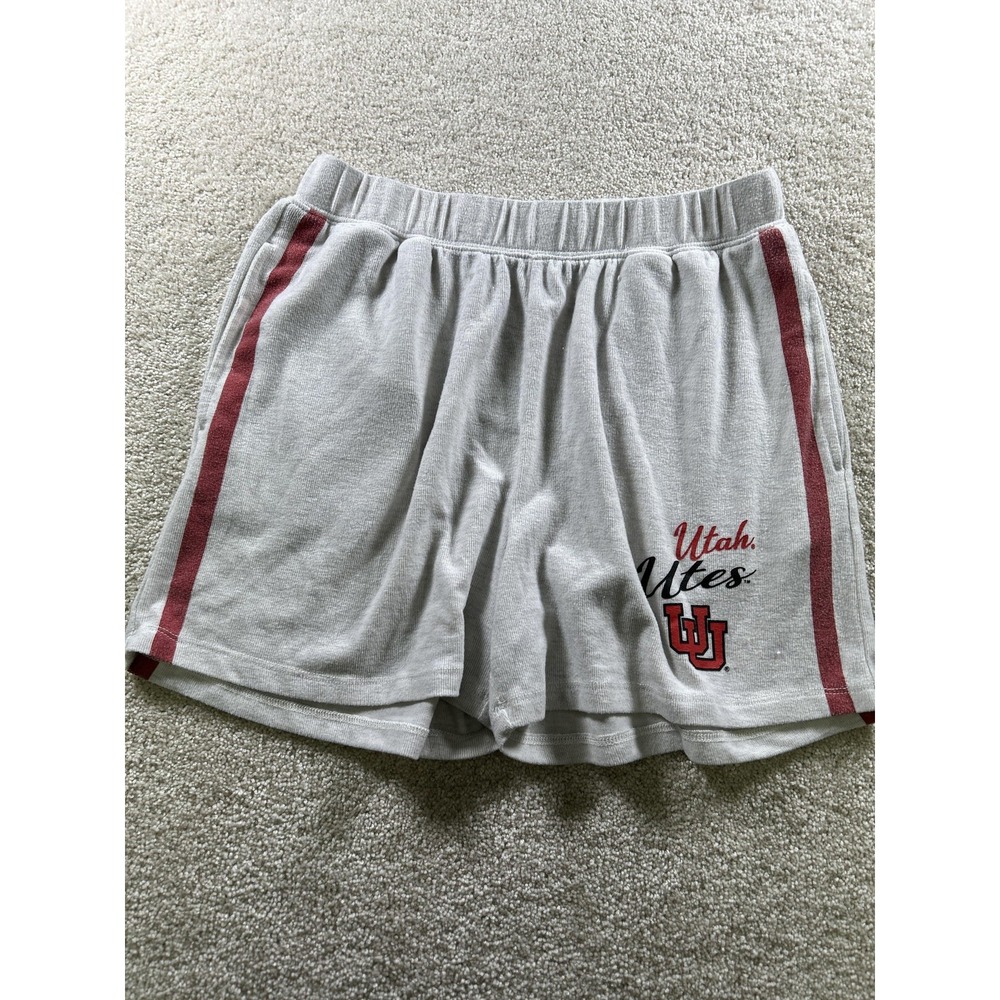 Utah Utes Shorts Womens Medium Gray Red NCAA College Side Stripe Lounge Athletic